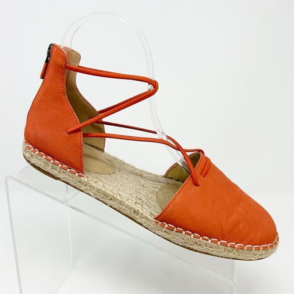 Eileen Fisher Women's Strappy Espadrille Flats Orange Size 8 Casual Back Zipper
